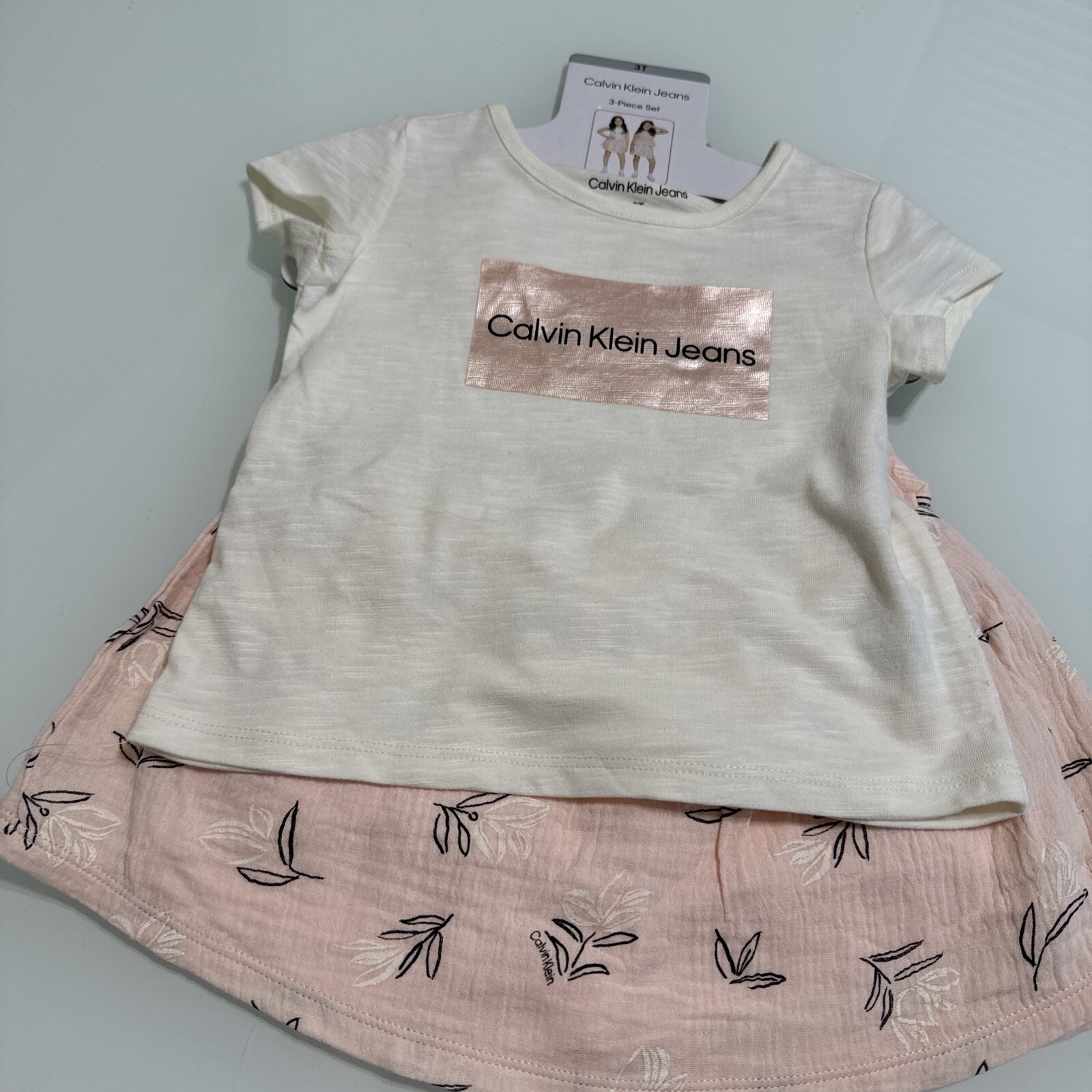 Calvin Klein Girls 3 Pc Pink Dress Shirt Set Size 3t NEW Vs10