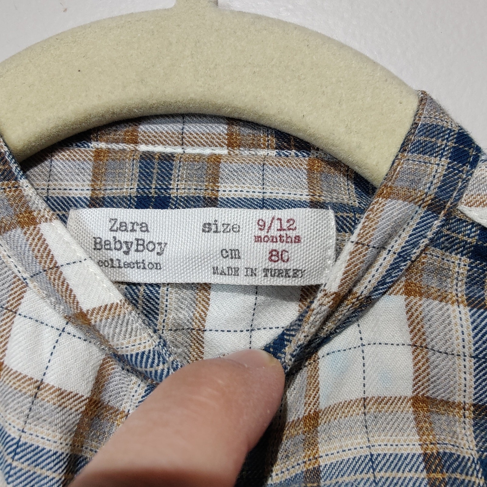 Baby Boys Sz 12mos Wheat Overalls Zara Plaid Long Sleeve Shirt Grey Tan