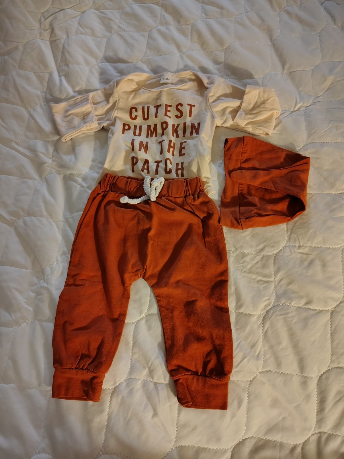 Baby Halloween 3-Piece Outfit Set 0-3M Orange/White Bodysuit+Pants+Hat