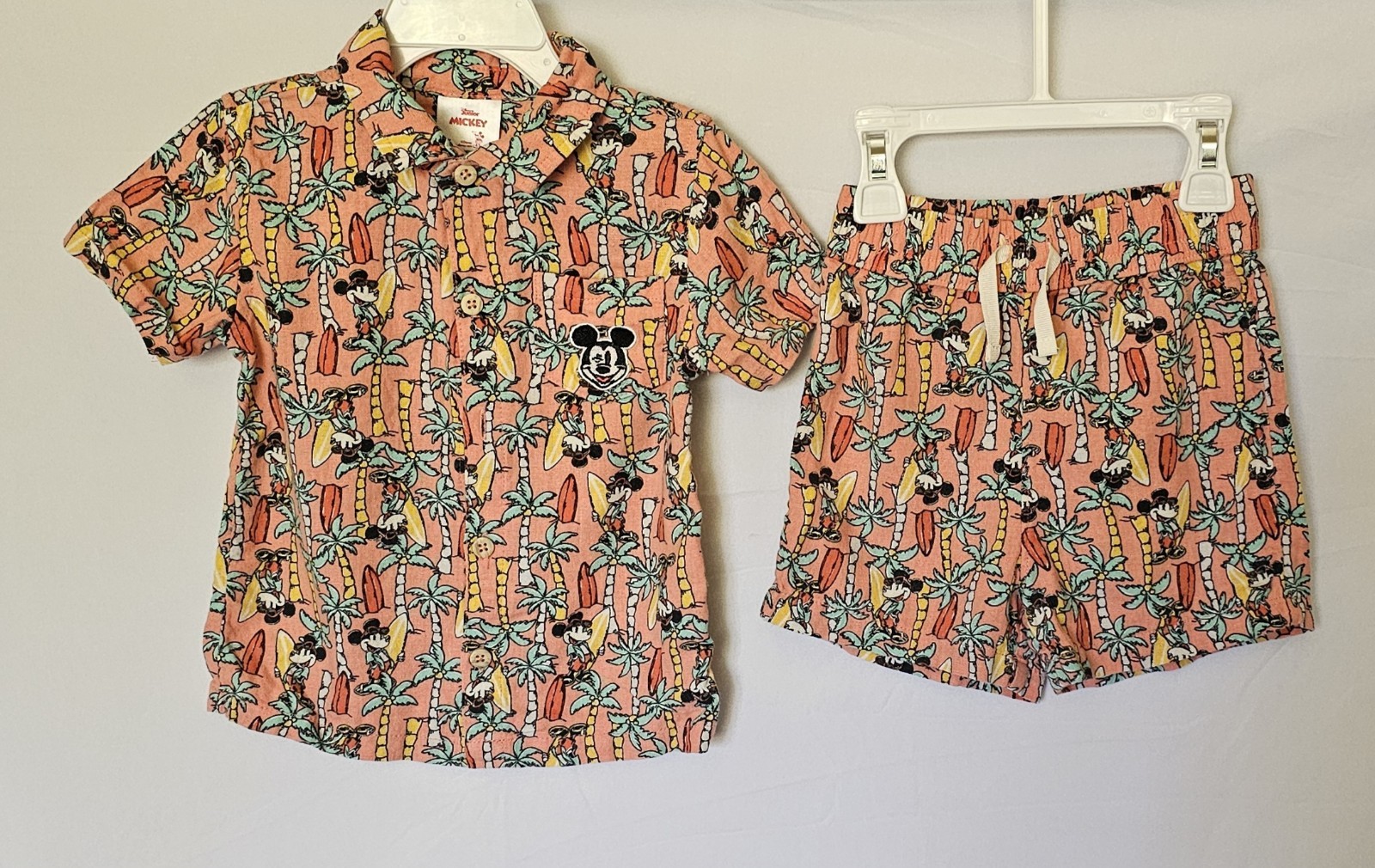 Toddler Boys 2 Piece Set Disney Junior Mickey Button Up Shirt & Shorts Size 2T