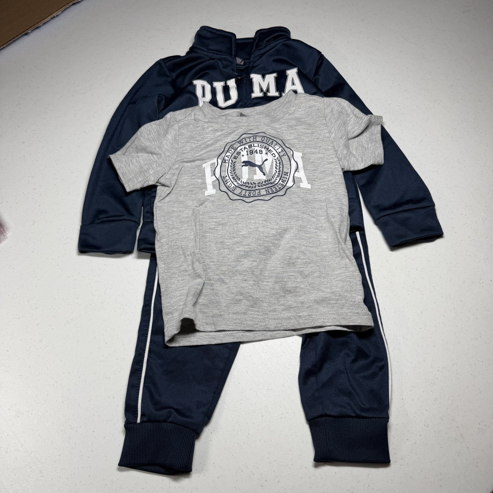 PUMA Athletic 3 Piece Track Suit Warm Up Jacket Pants Navy Blue Boys Size 2T