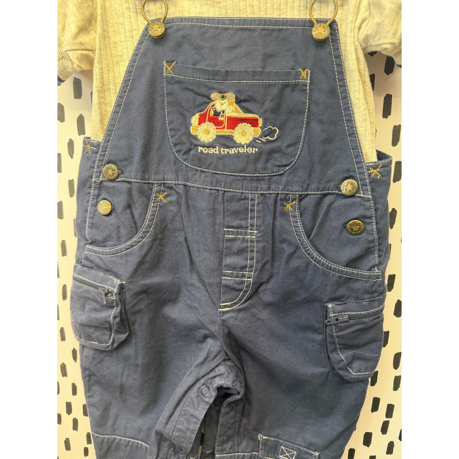 Vintage y2k navy Overalls and shirt Boys Size 18m Baby Headquarters nwot