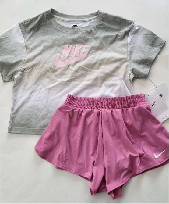 NIKE Girls 2pc shorts Set T-shirt Shorts Athletic Set Size 4 6 6X Pink Blue Blk