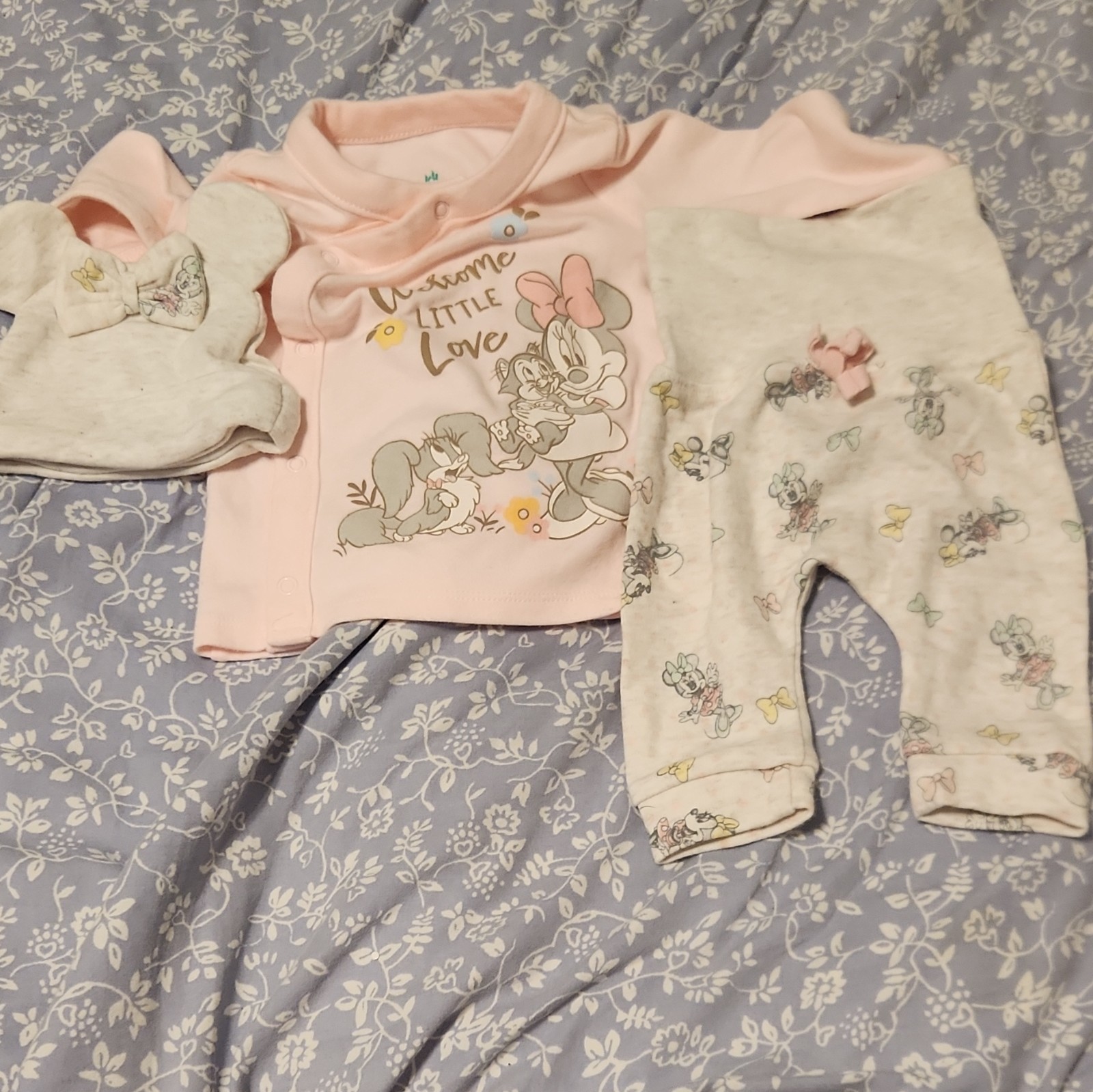 Disney Baby Minnie Mouse Girls 0-3M 2pc Cotton Knit Top & Pants Pink Snap