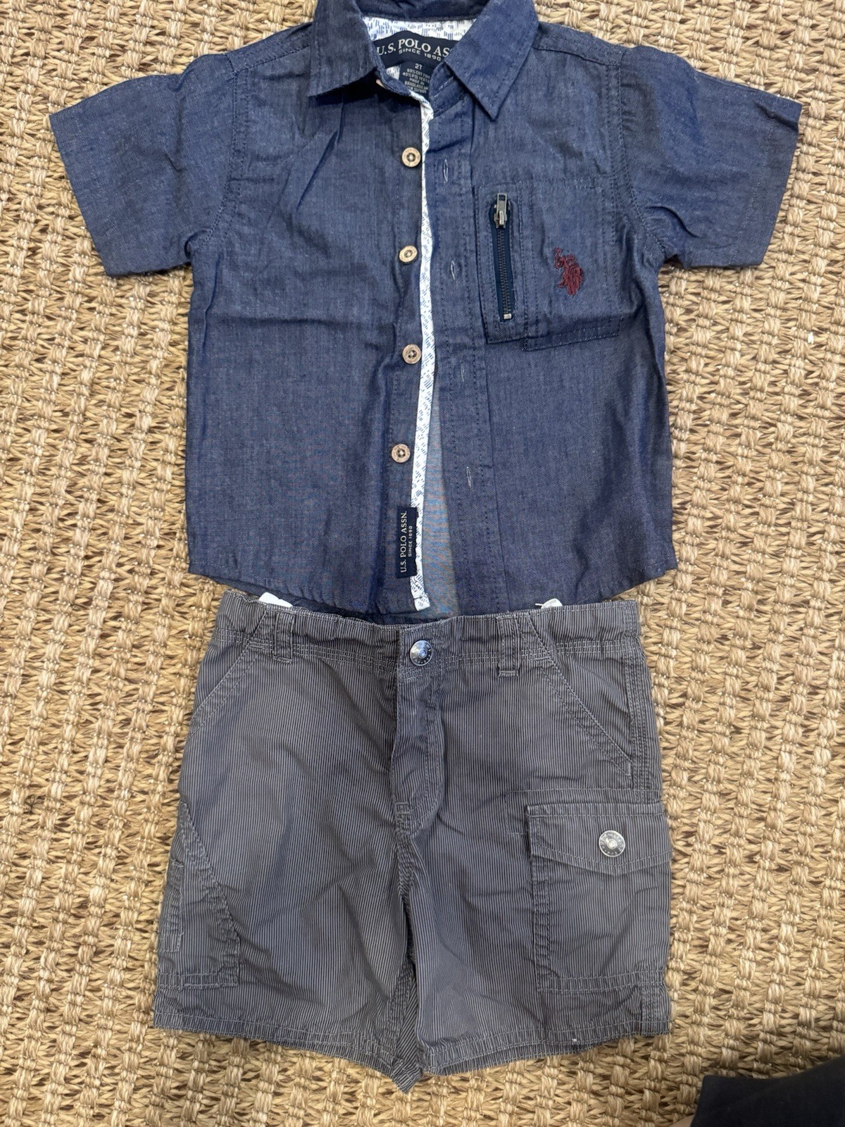 Boys Mixed Brand Set 2t Polo Button Top Amy COE 18 M Shorts Set Blue Gray