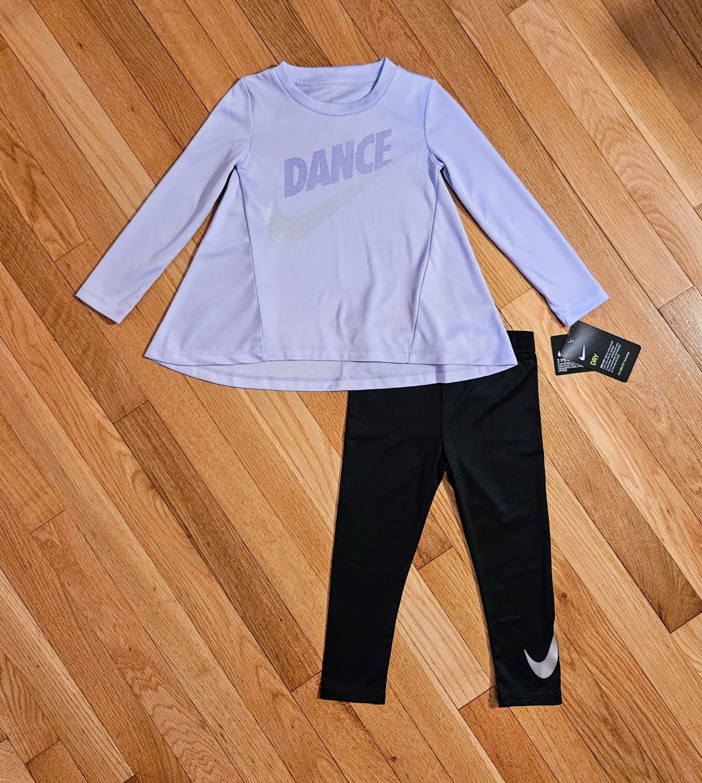 NEW Nike Toddler Girl Long-sleeve Dri-fit ‘Dance’ Tee & Legging Set, Purple (3T)