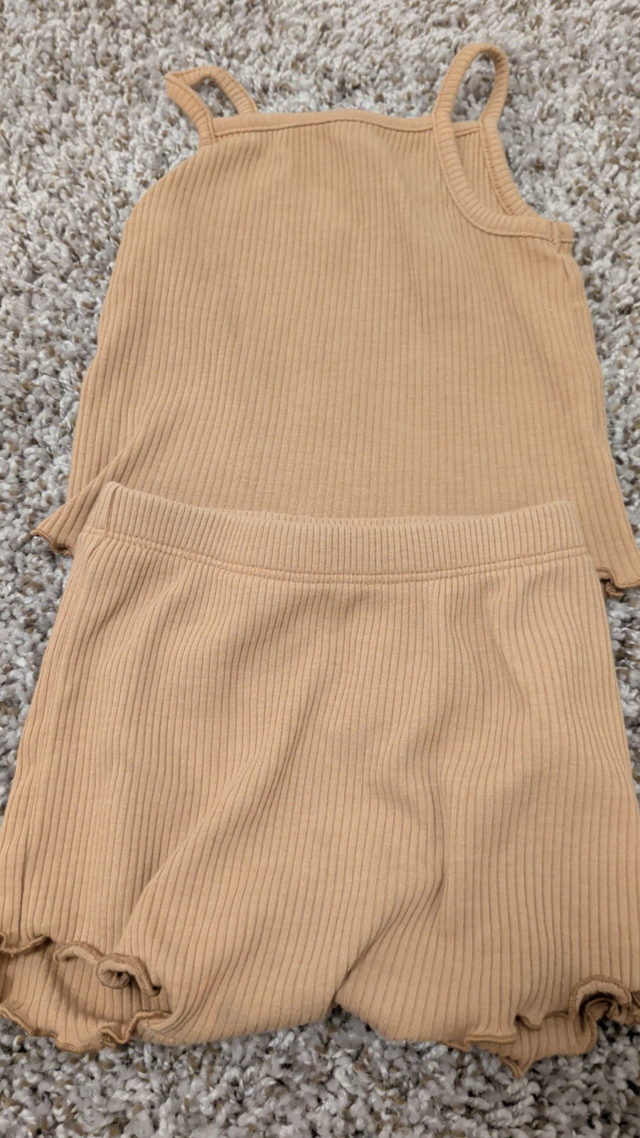 Old Navy Beige Ribbed Cotton Baby Shorts Set 6-12 Months Tank & Shorts Summer