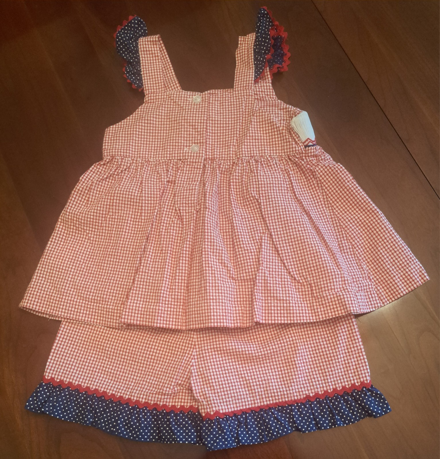Ste..ybelly 4th of July Patriotic American Flag 2T Girls Gingham Short Outfit