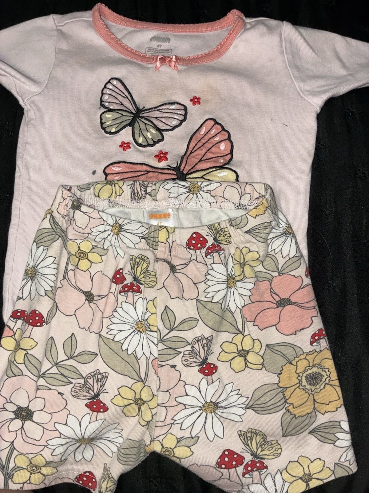 y2k Gymboree Girls 4T Butterfly T-Shirt & Floral Pants Set 2Pc Pink Cotton Knit