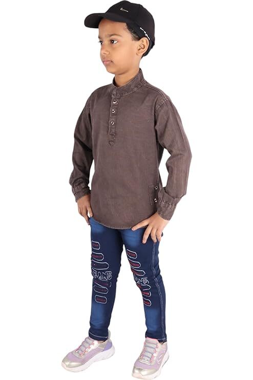 Full Denim Kurta and Denim Jeans Pant Clothing Sets For Boys Party Wear Set