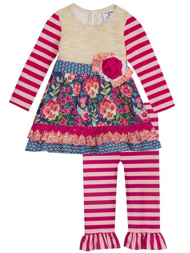 Counting Daisies Floral Stripe Berry Top & Legging Set 3-6 Months