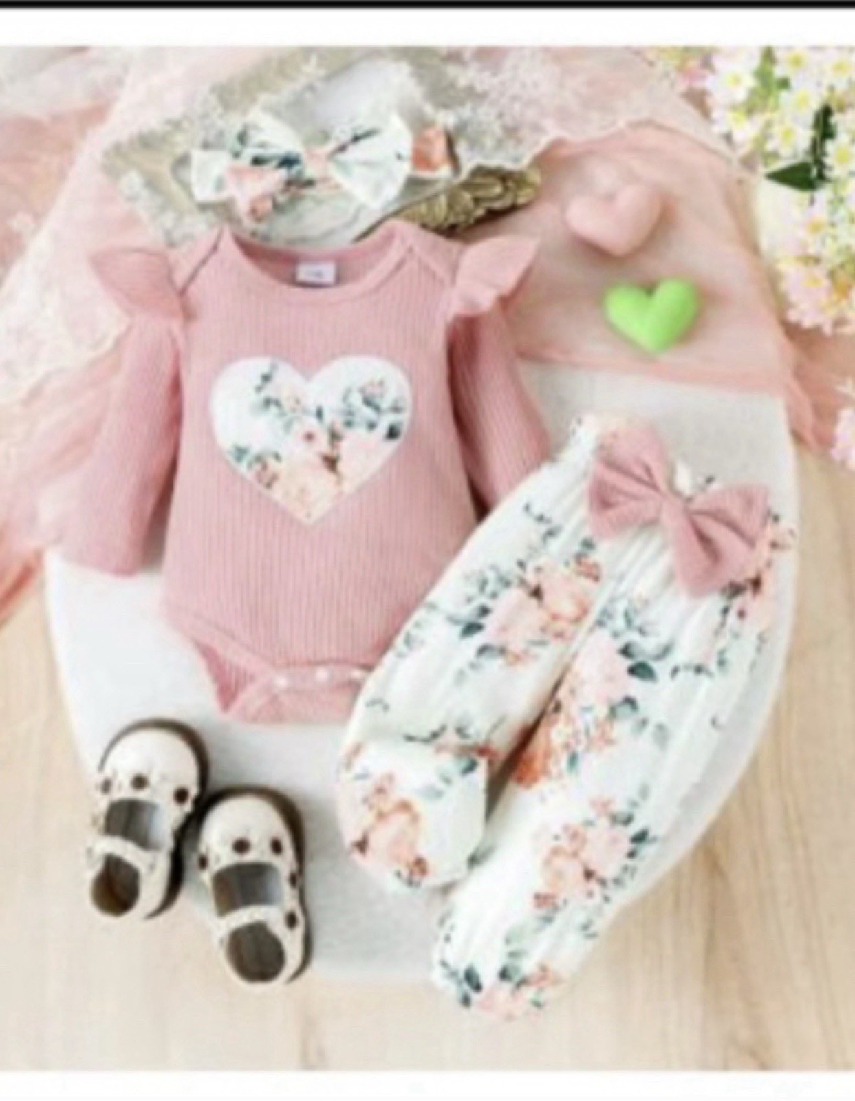 Girls 3-6 Months 2pc Heart Party Dress Set Denim Jacket Tulle Bow Ruffle