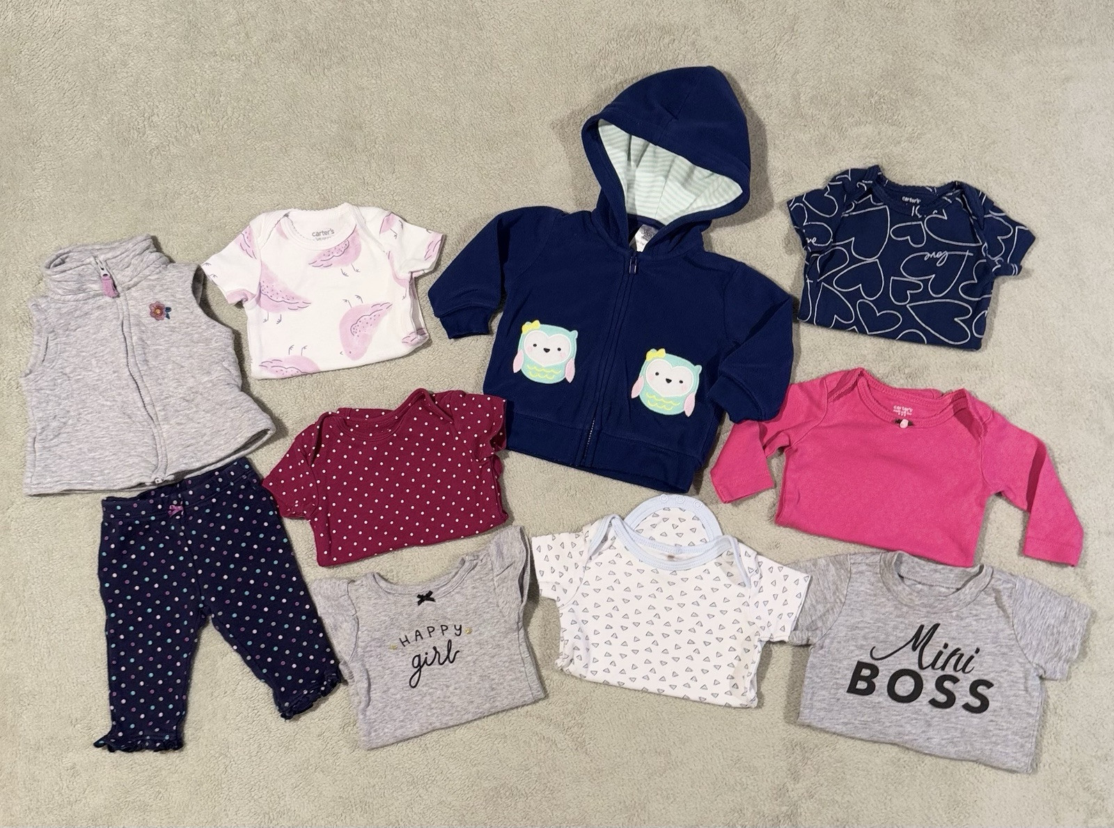 Huge Carters 3M Baby Girl Bundle Set Of 10 Hoodie Pants Shirts Spring Polkadots