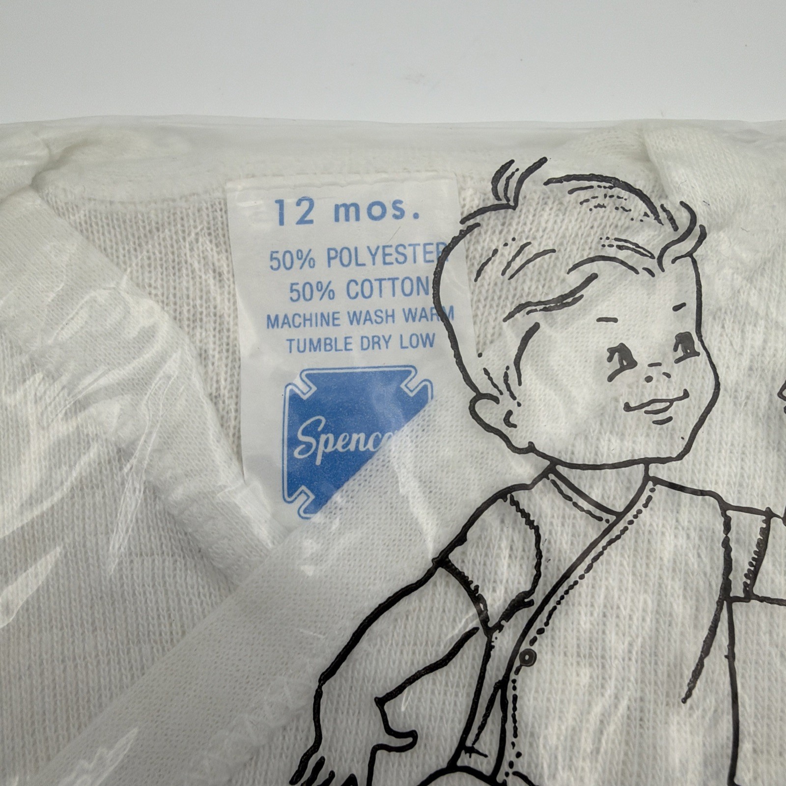 NEW Vintage Spencer’s Infants White 1 Piece Snap on shirt 12 months NOS