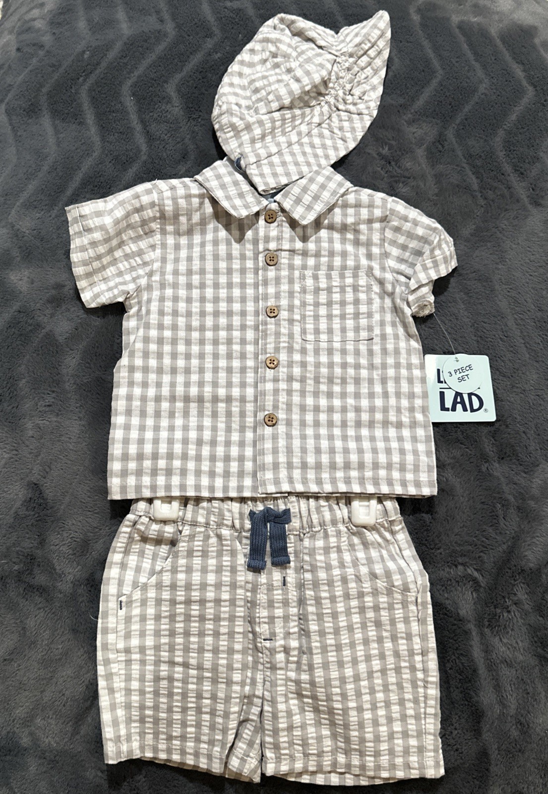Baby Toddler Boys Little Lad 3pc Set Seersucker Shirt Shorts Bucket Hat NWT