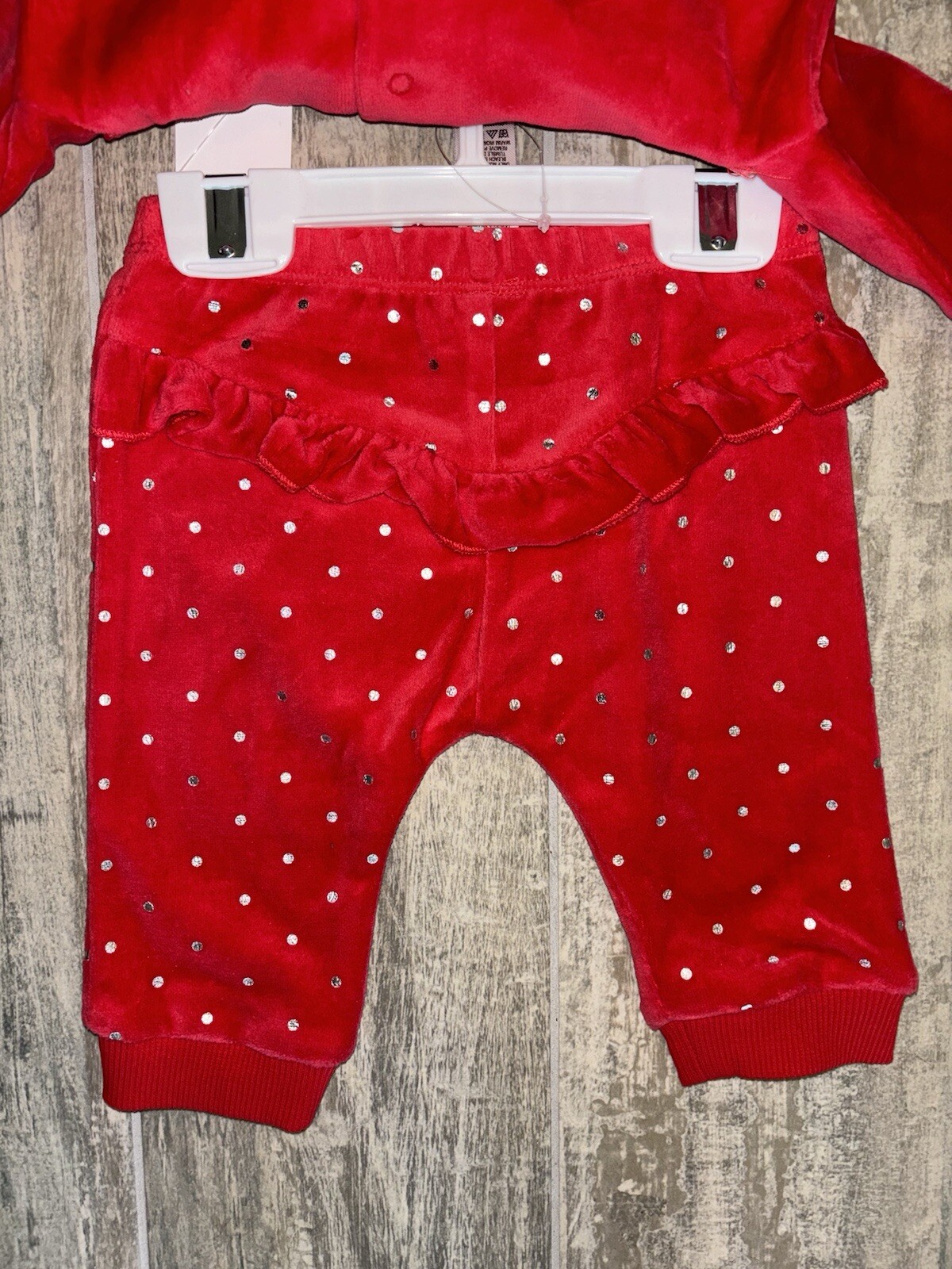 NWT Little Me 3 mo Top & Pants Girls Red My 1st Christmas w Metallic Dots Ruffle