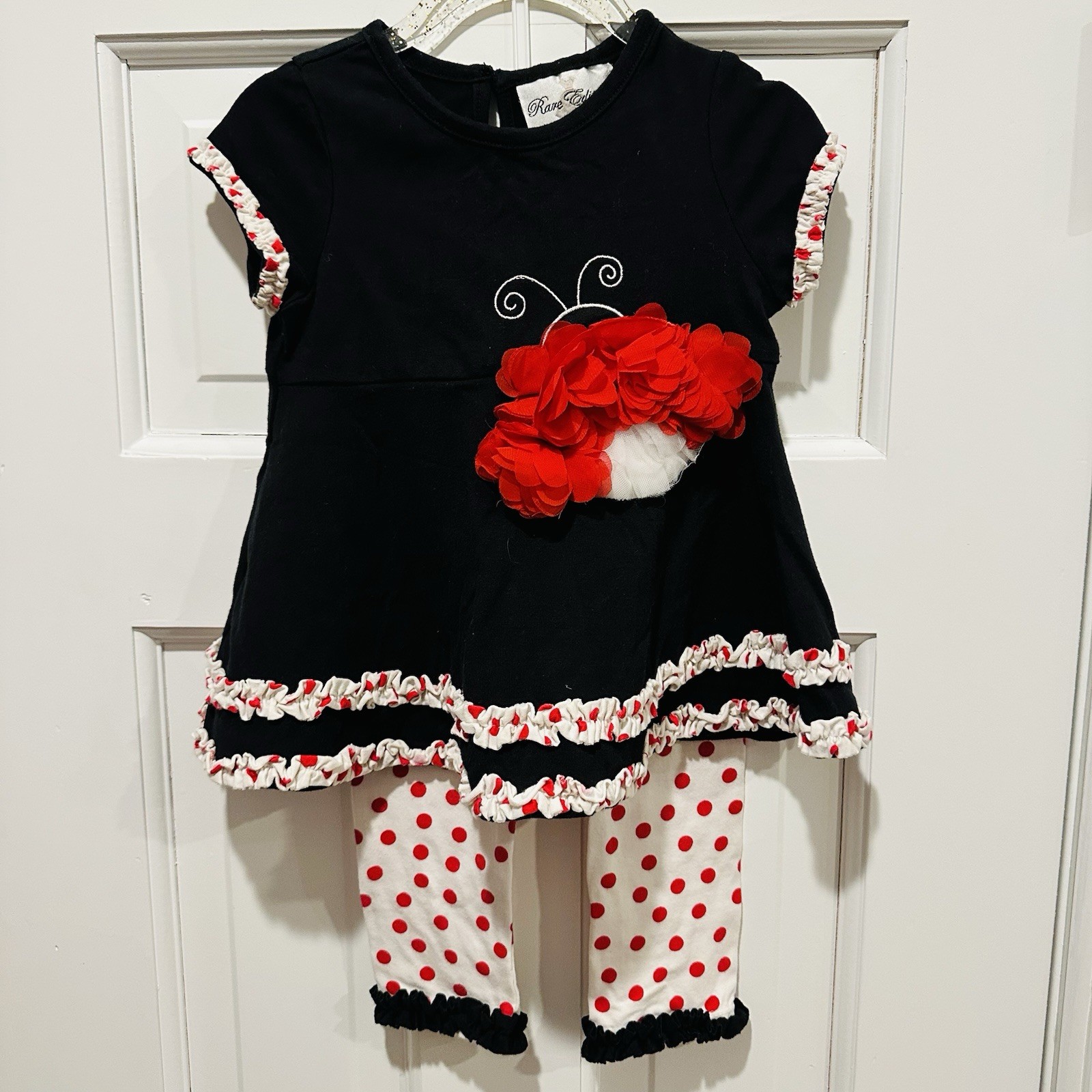 Rare Editions Black and Red Valentines Day Love Bug Infant Set Sz 18M