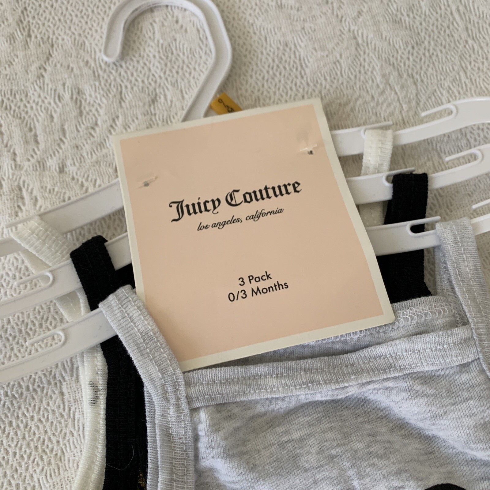 Juicy Couture Baby Girl 3 Piece Tank Top Bodysuit Set~Black, Gray, Ivory & Gold