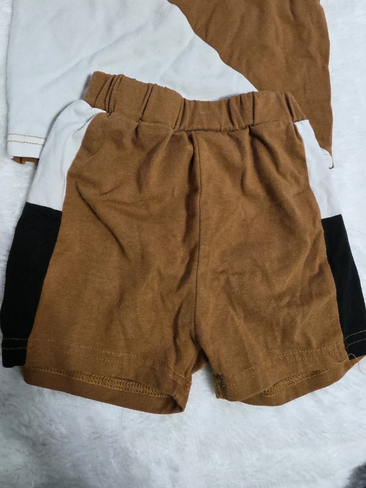 PatPat 12-18 Months Colorblock T-Shirt & Shorts Set Brown Black White Cotton