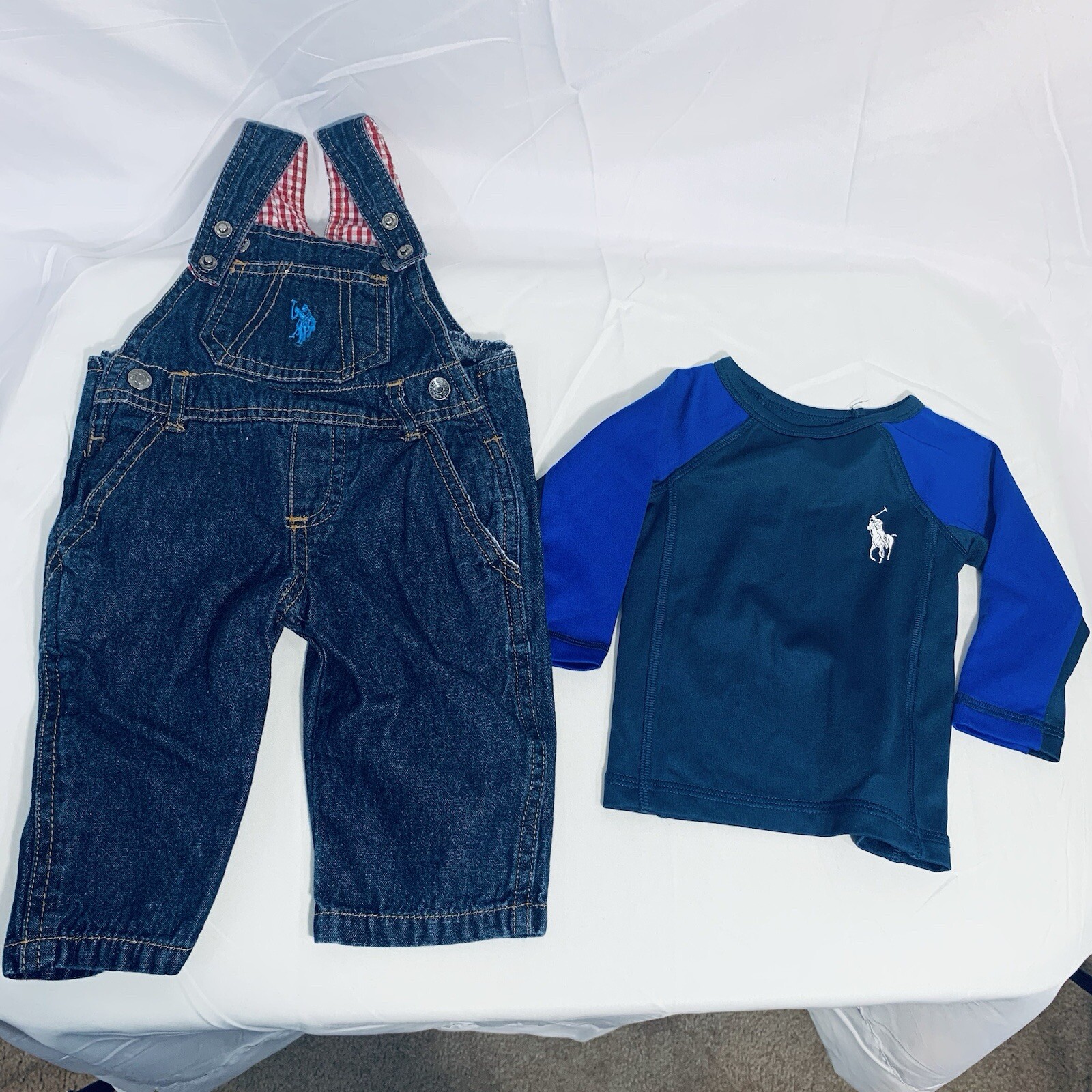 Us Polo Asso. DENIUM Overalls And Ralph Lauren SWIM Top 6-9 Months Lot Of 2