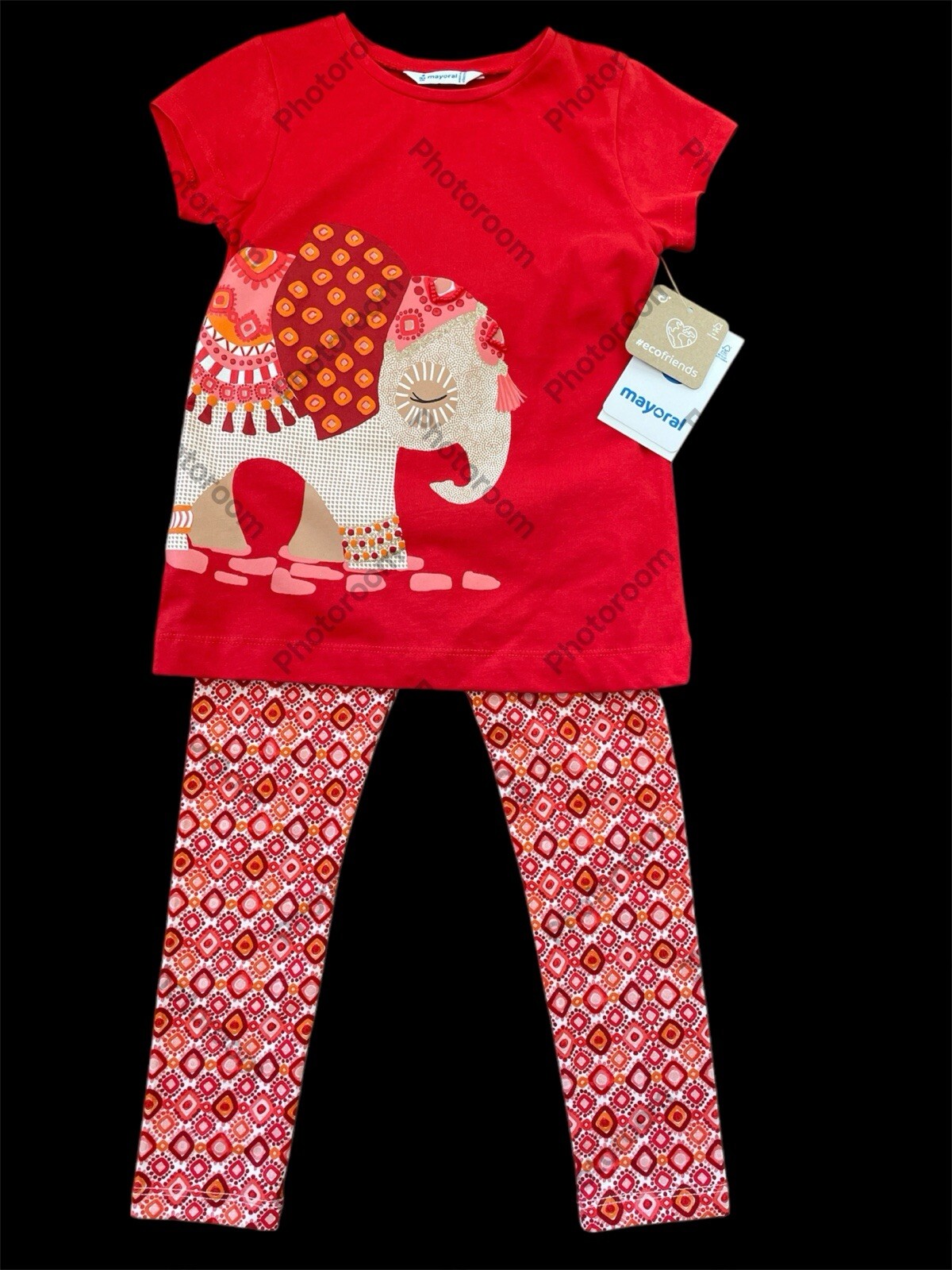 Mayoral NWT Red/Orange Cotton Knit Elephant Top & Coordinating Leggings-4T