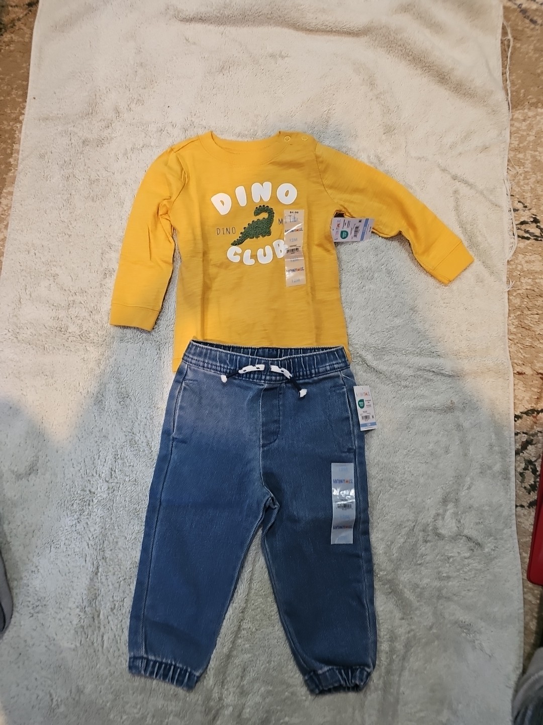 Garanimals Dino Club Yellow Long Sleeves with Blue Jeans Size 12 Months NWT