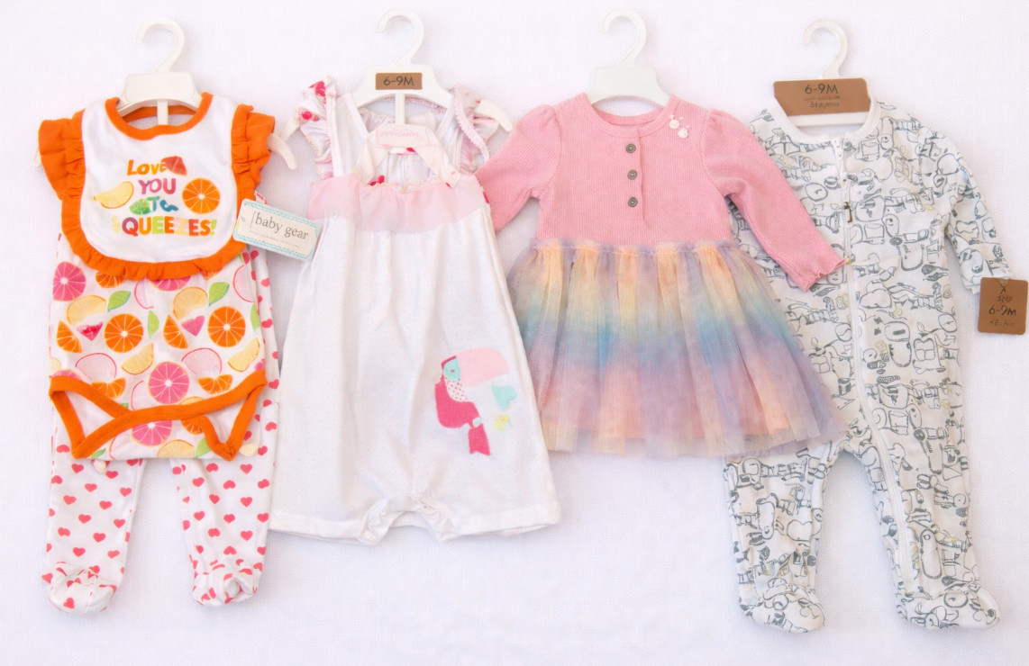 Girls 6-9 Months Clothing Lot 8 Pieces – Dress, Romper Sets & Coverall w/ Headba