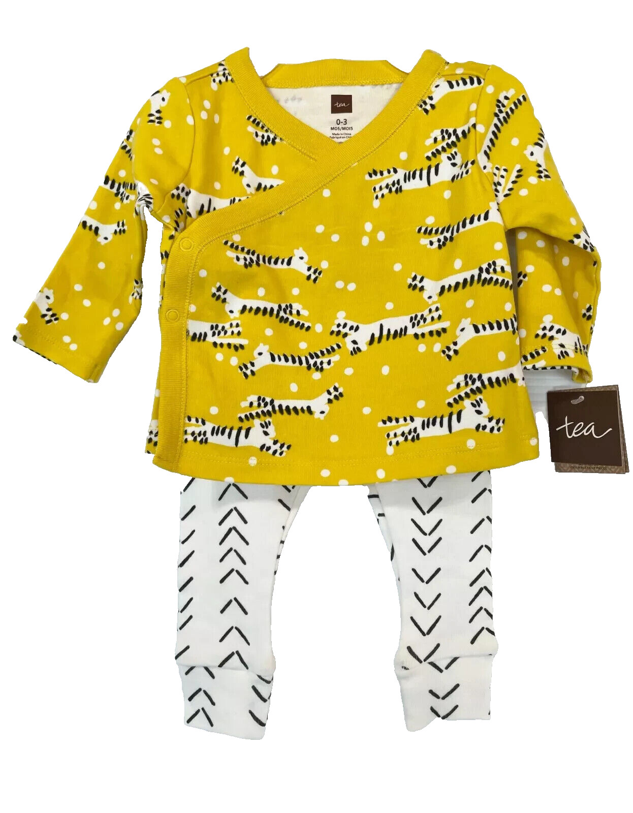 Tea Collection Wrap Top Baby Outfit Tiger Tiptoes 2PC 0-3m Pants Leggings