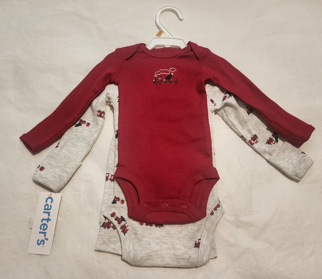 NWT Carter’s Christmas Train Bodysuits Pants 3PC Set 3 Months Baby Boy
