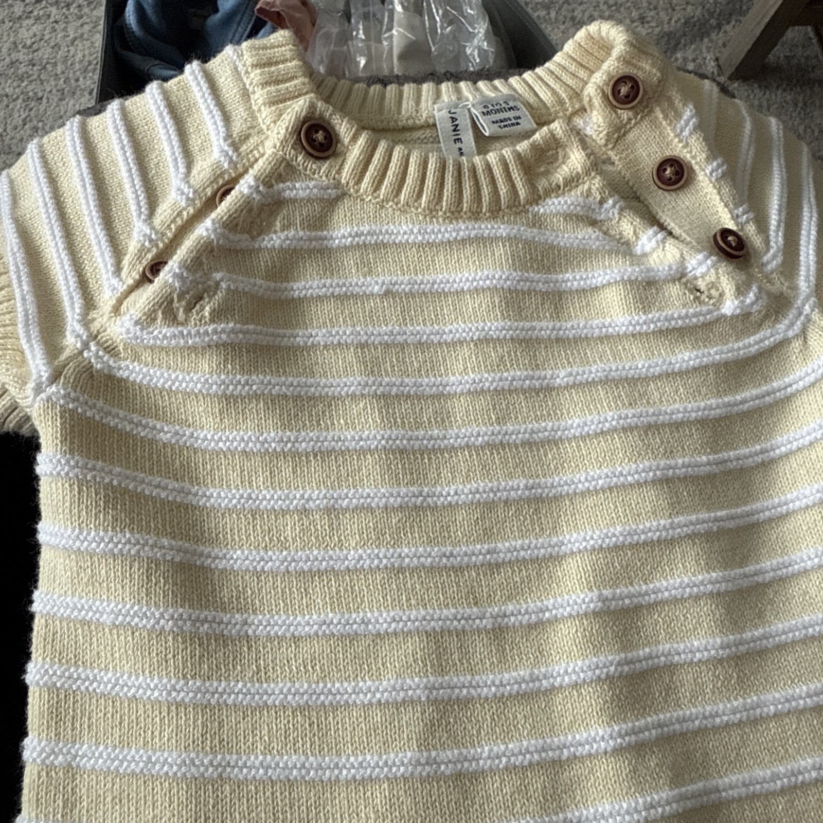 Janie and Jack Baby Textured Knit Striped One-Piece yellow Size 0-3 M Cotton