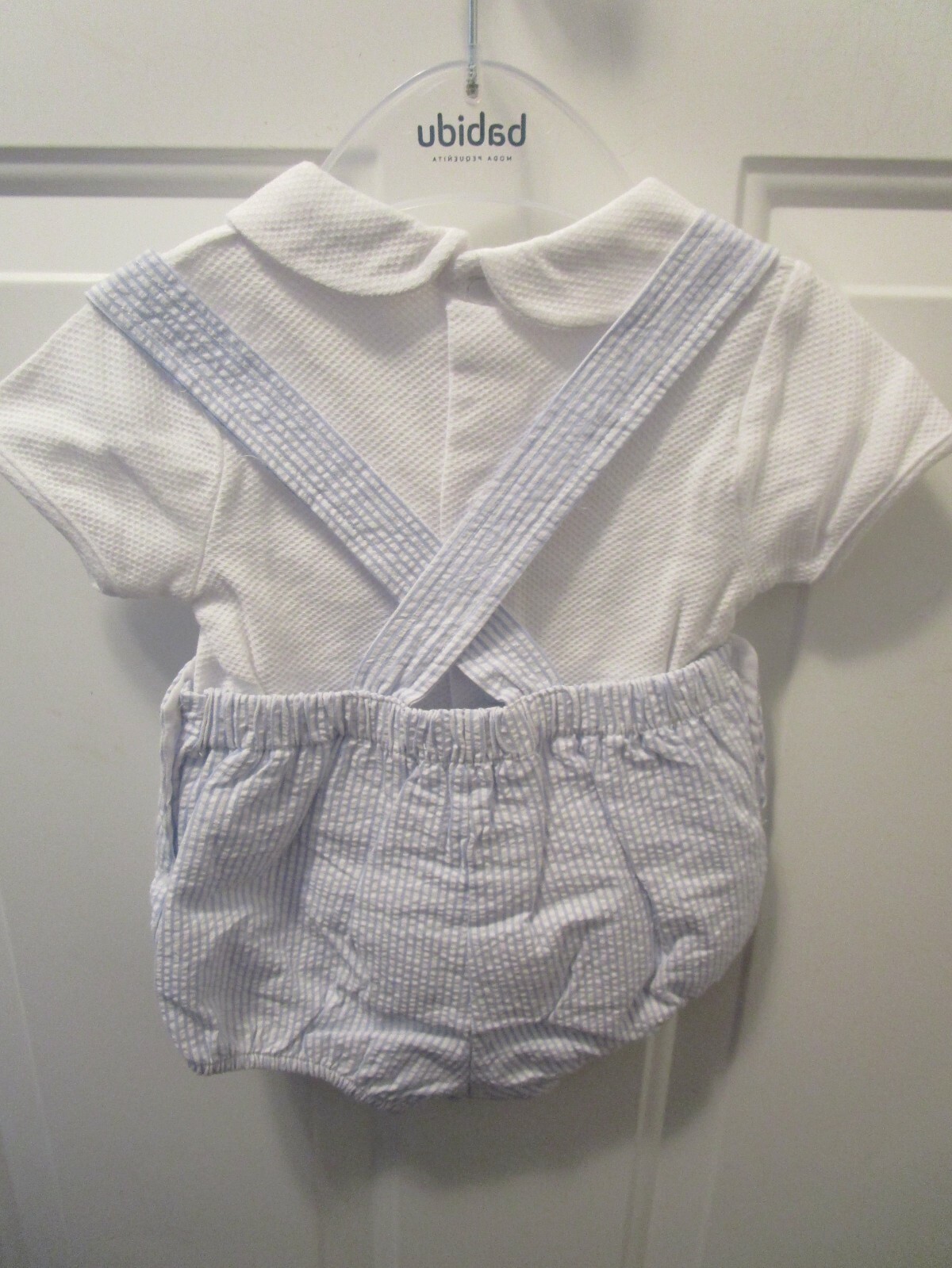 BABIDU BLUE STRIPE SEERSUCKER DUNGAREE ROMPER SET NEW