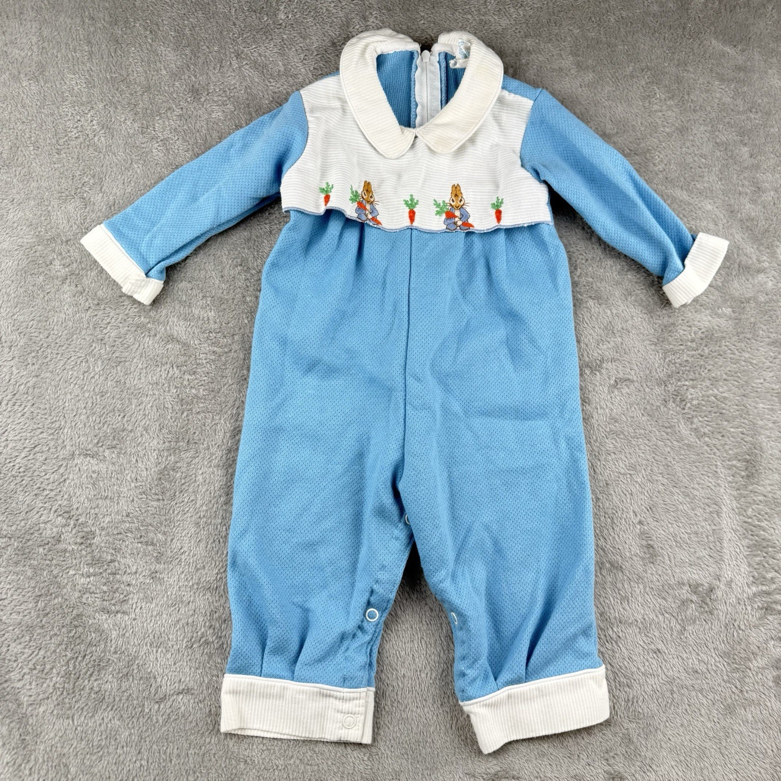 Thomas Peter Rabbit Easter Romper Outfit Size 12 Mo Blue USA Made Vintage 80