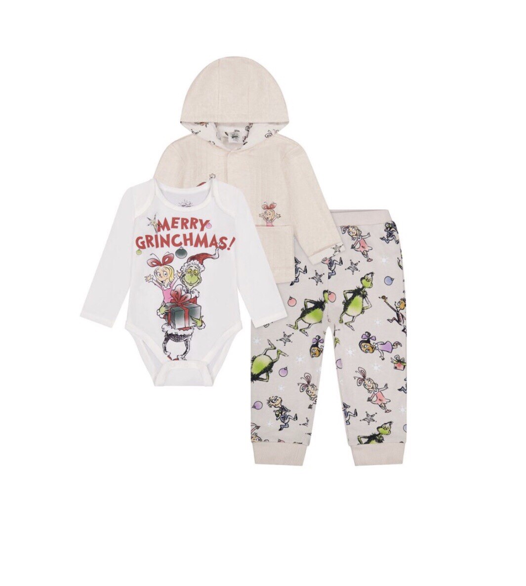 Character Baby 3 piece Set Merry Grinchmas Grinch Set Hoodie Pants Creeper NWT