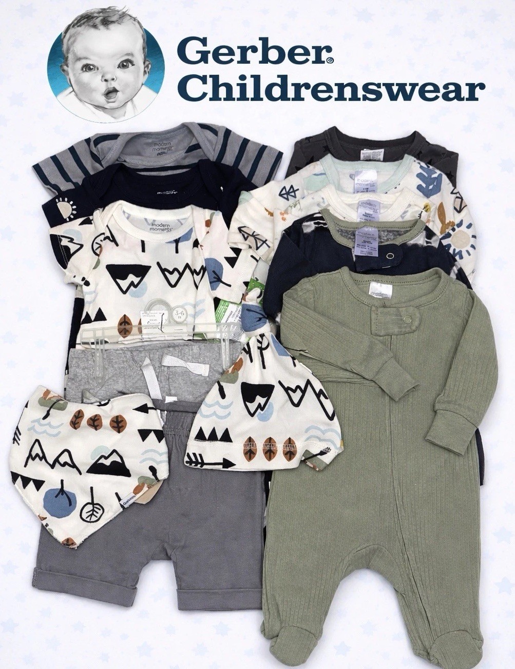 New~Gerber Baby Boy 12pc Bundle Newborn-3/6M Sleepers, Bodysuits & Shorts