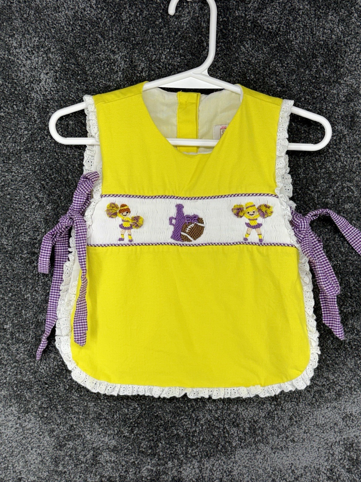 Smocked Girls Cheerleader Bloomer Ruffled Butt Set Size 12 Months Purple Gold