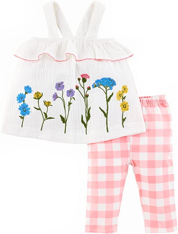 New Mud Pie Baby Girl FLOWER EMBLEM TUNIC & CAPRI SET 2 pcs 12-18 Mos