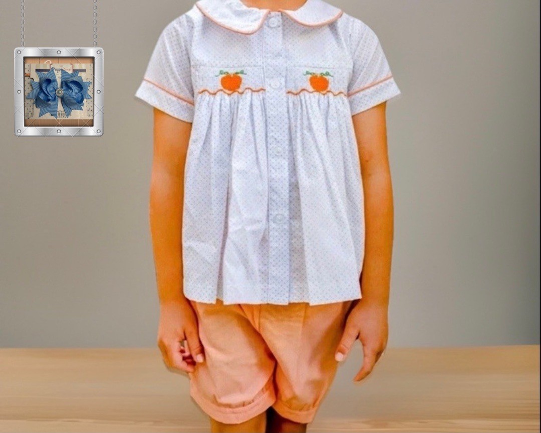 Girls NWT Castles & Crowns Smocked Short Set Shirt 2 Pc Thanksgiving Free Bow 2T