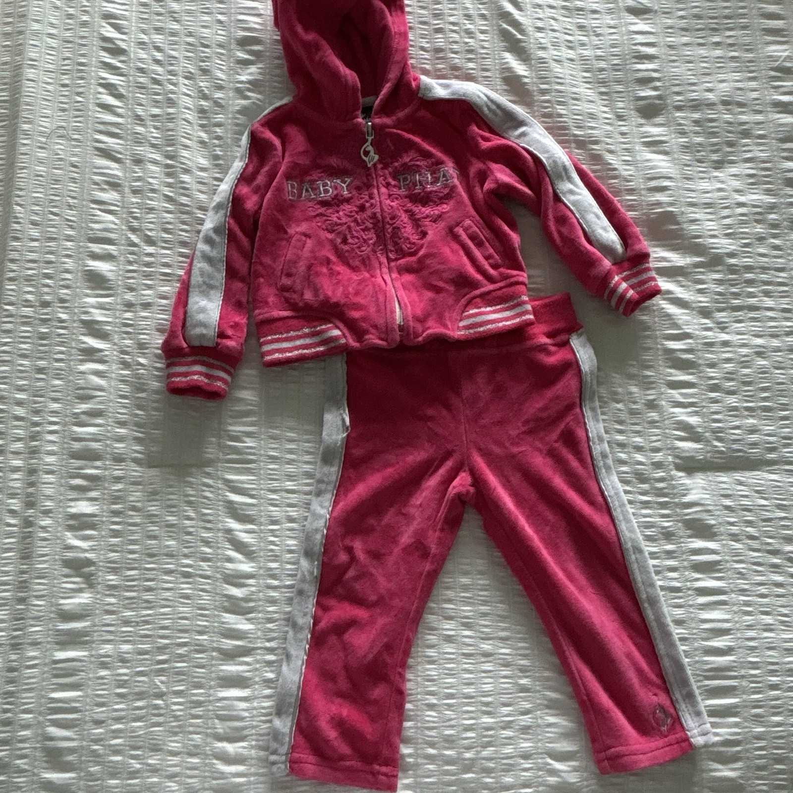 Baby Phat Infant Pink Velour Tracksuit Set Hoodie Pants Y2K Embroidered Size 12M