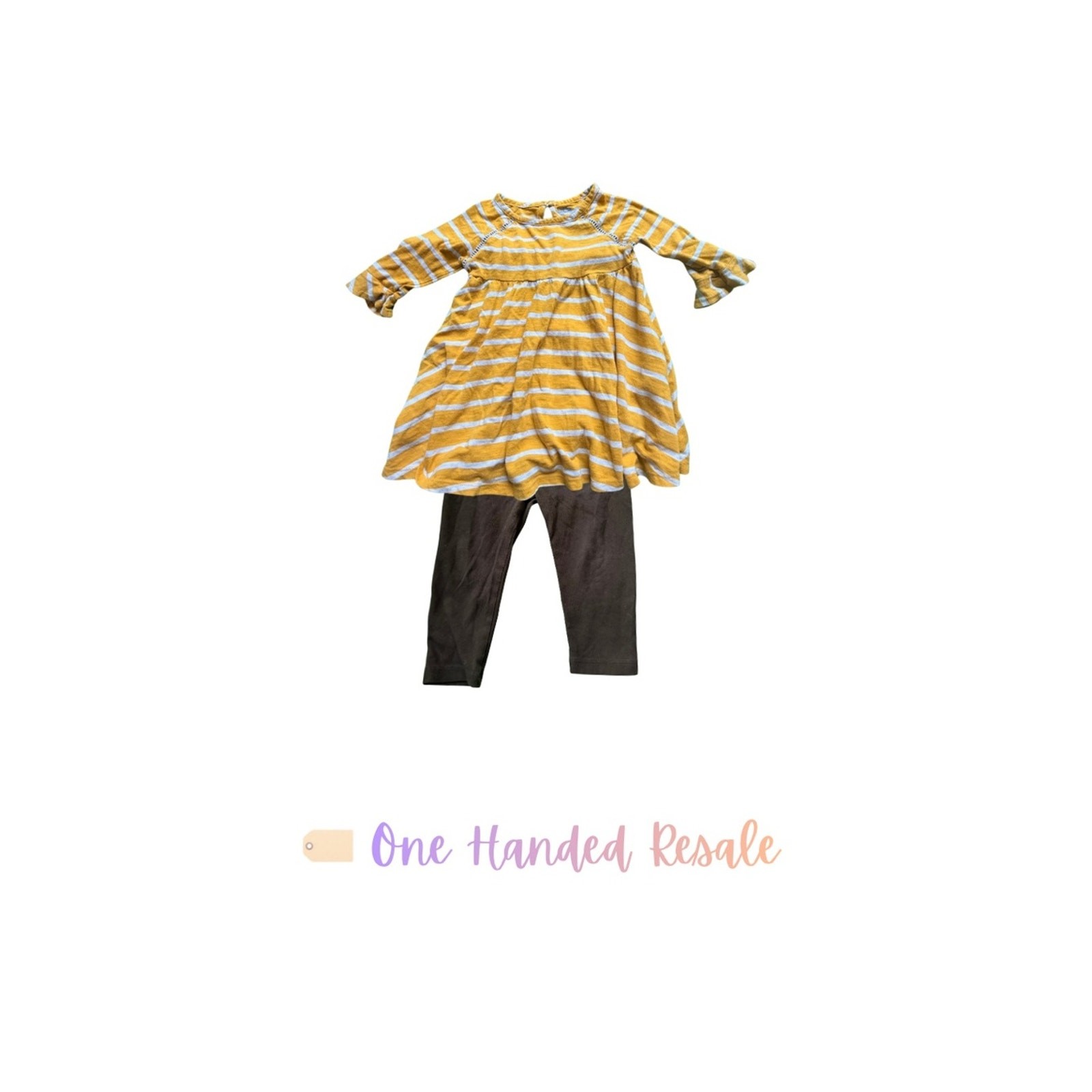 ✨Old Navy Mustard Yellow Striped Shirt baby GAP Black Leggings Outfit Set 18-24M