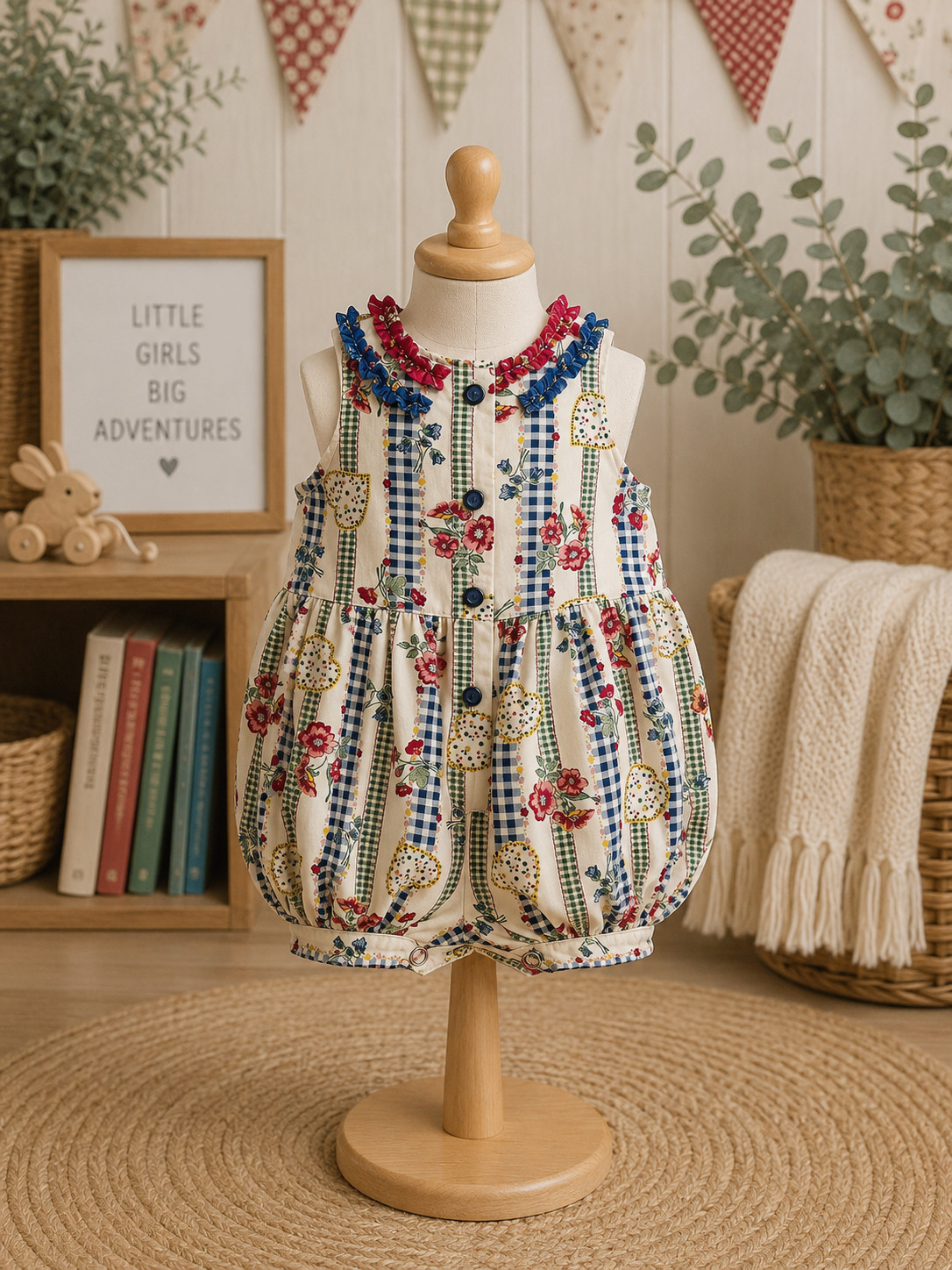 Sunsuit Romper Cream Floral Print Button Front Sleeveless New Vintage