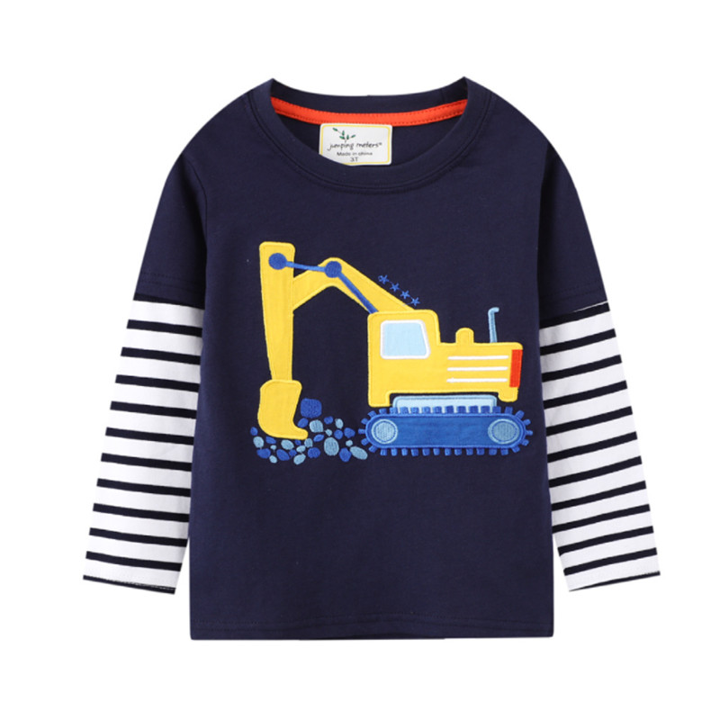 Spring Autumn Win Long Sleeve Boys Girls T Shirts Spaceship Dinosaurs Embroidery