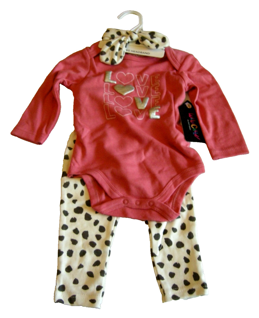 Bon Bebe Wild Child 3 Piece “Love” Set (Bodysuit, Pants, & Headband), 3-6 Mos.