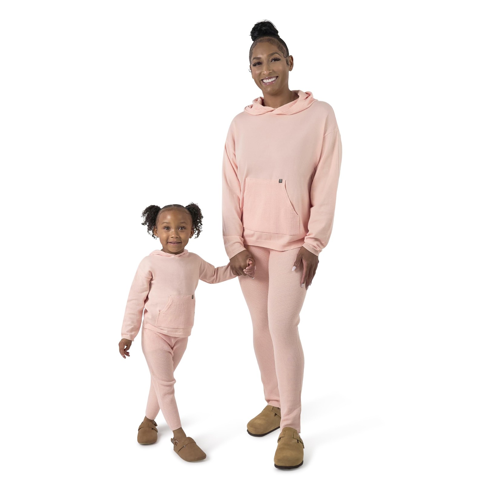 Baby Girls’ Mommy and Me Hooded Waffle Sweater Knit Top and Legging Set, Pink…