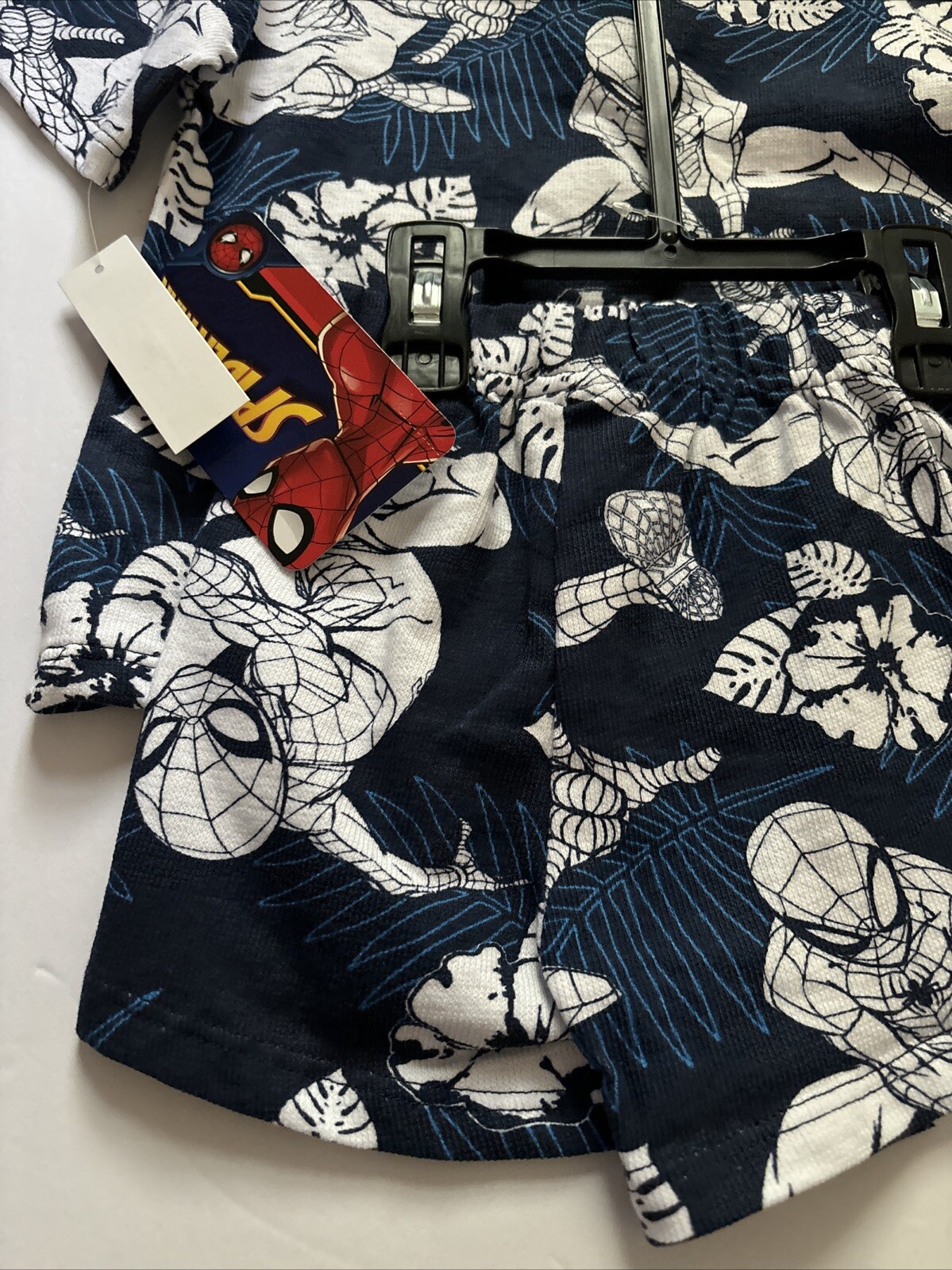 Boys 18 Months Spider Man Resort Set Collar Shirt And Shorts NWT Blue/white
