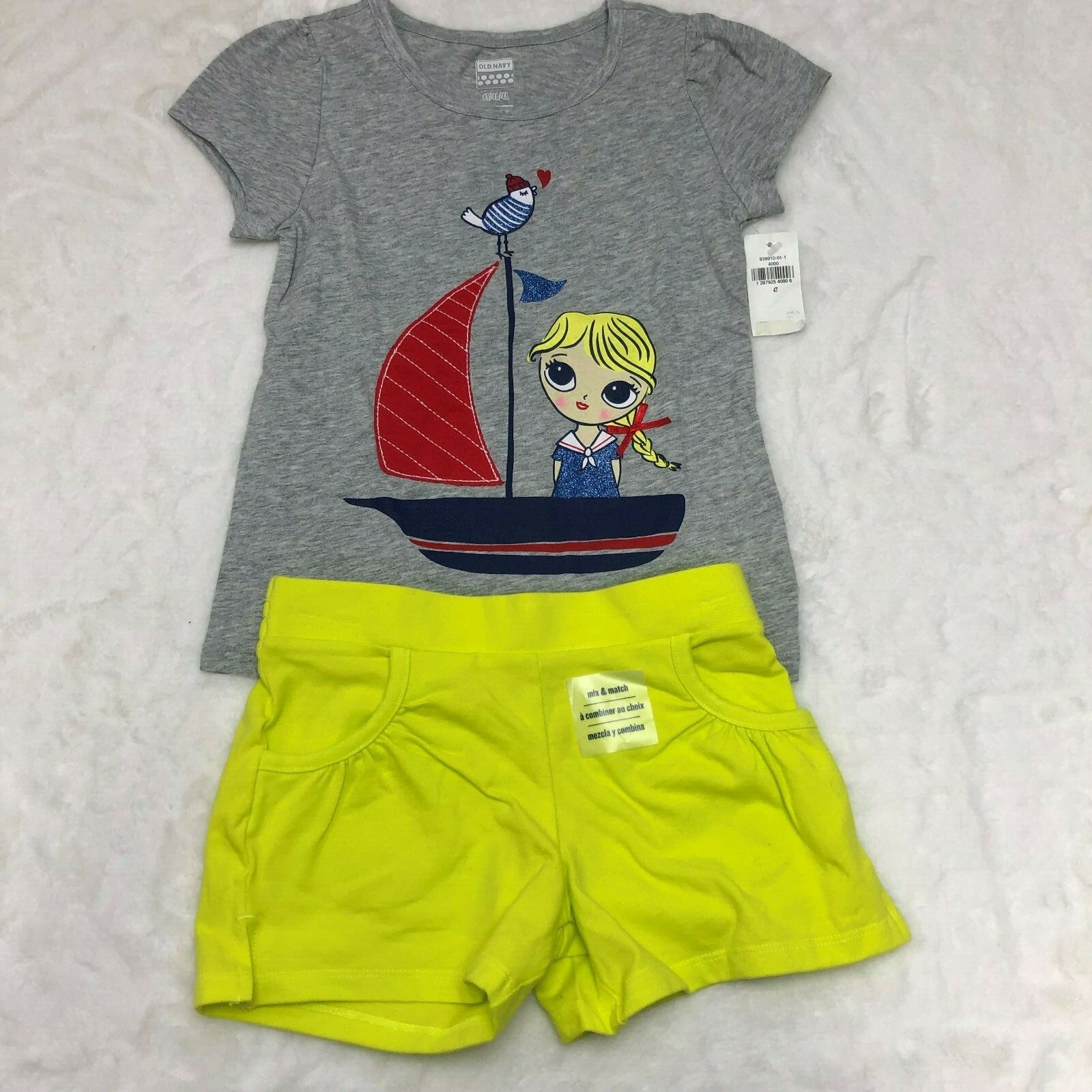Girls Outfit Old Navy Nautical Sailboat Shirt & Shorts Toddler 4T 2-Piece Set