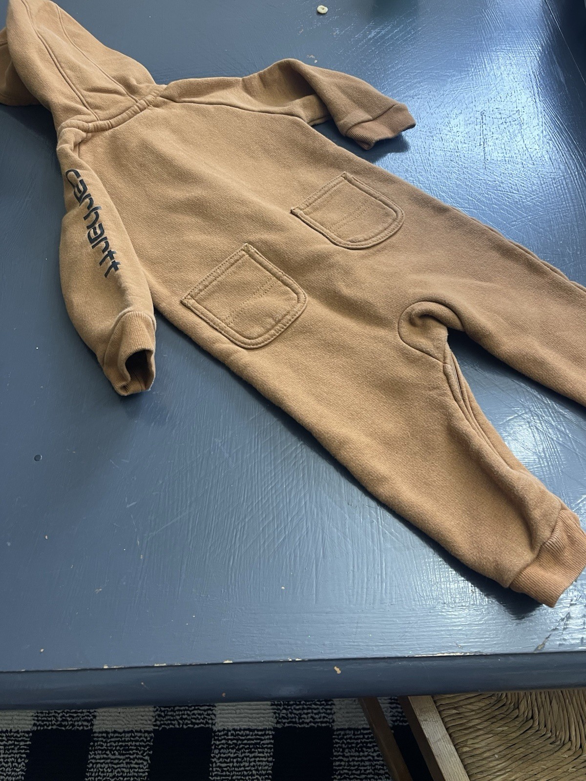 Carhartt Baby 6M Brown Hooded Zip Romper Workwear Cozy Cotton One Piece