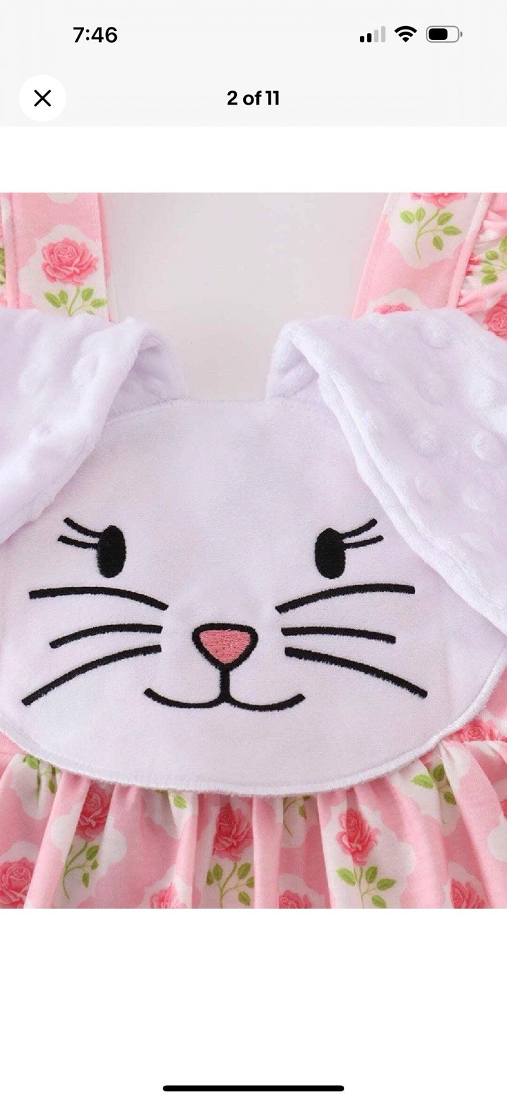 Girl’s Boutique Pink Floral Easter Bunny Applique Girl Embroidered Bunny