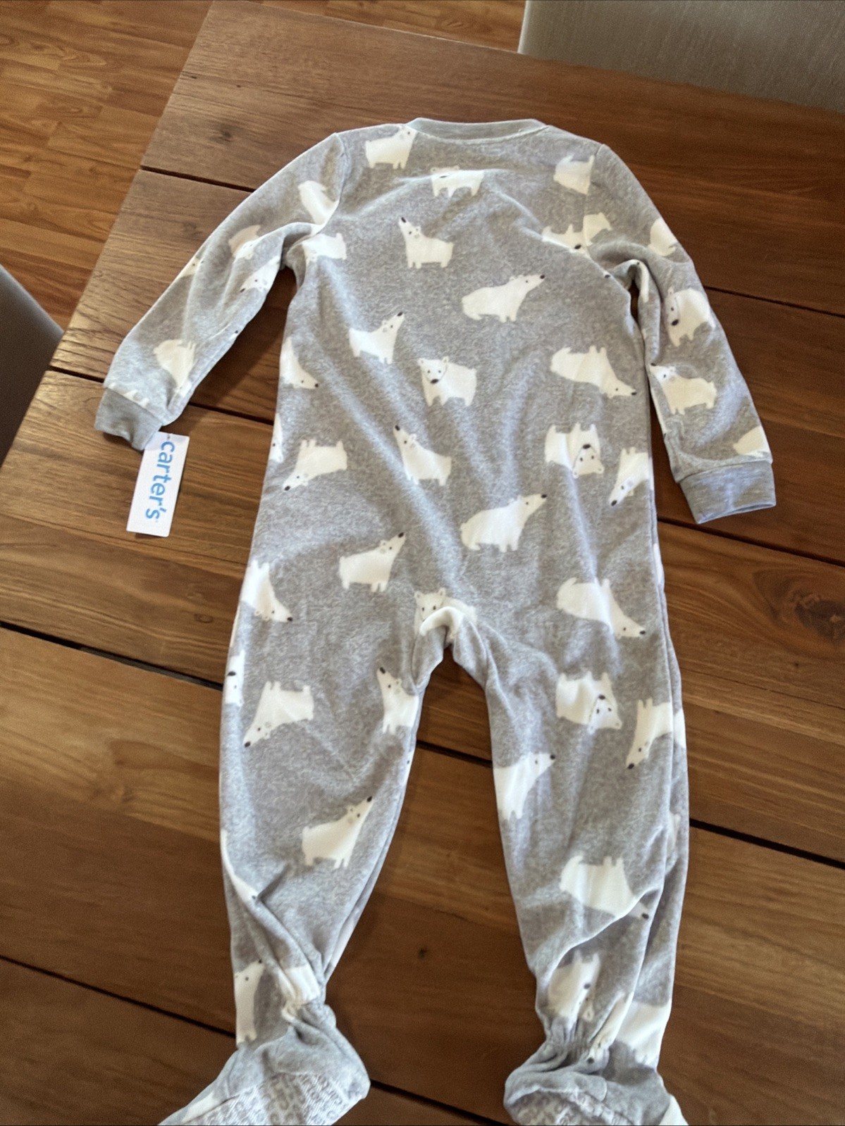Carter’s Fleece Gray Polar Bear Footed One piece Full Zip 3t Unisex NWT. B1