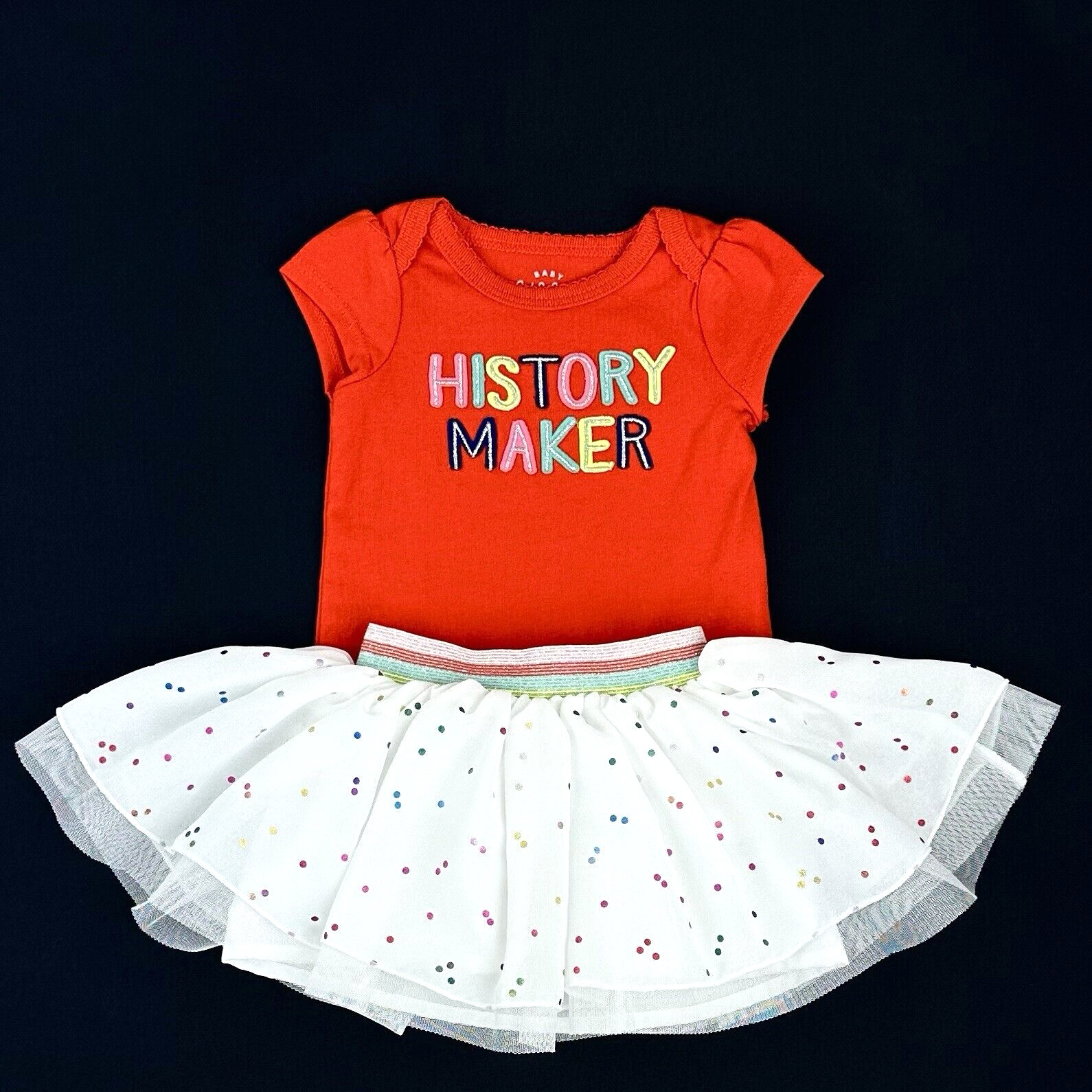 Cat & Jack Baby 2 Pc Red White Polyester Cotton Rainbow Polka Dot Skirt Set NB