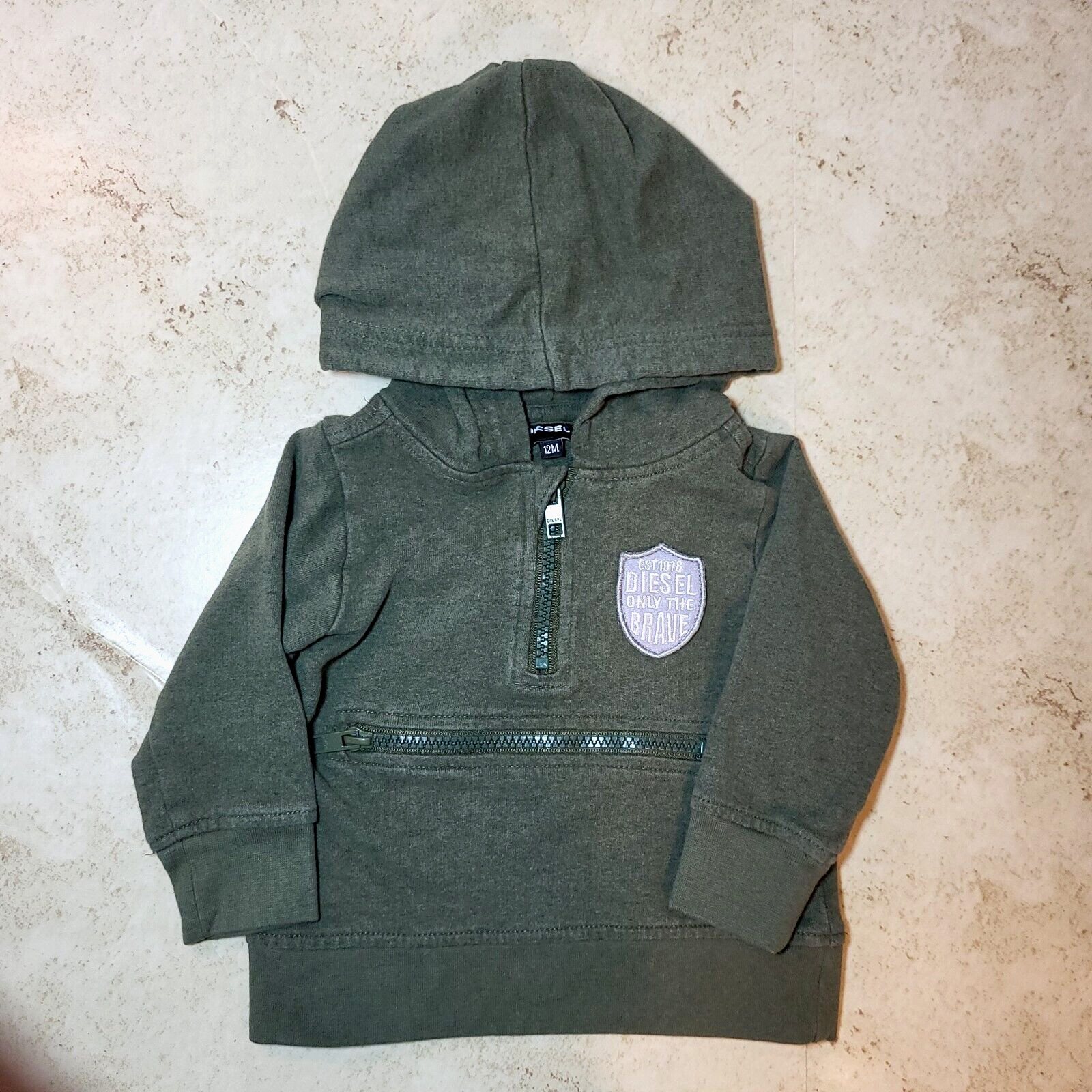 Diesel Olive Green Jogging Suit Logo 1/4 Zip Hooded Zip Pocket Pull On Pant 12M